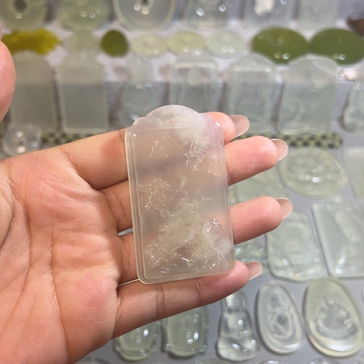 岫玉未镶嵌岫玉白冰挂件山水牌