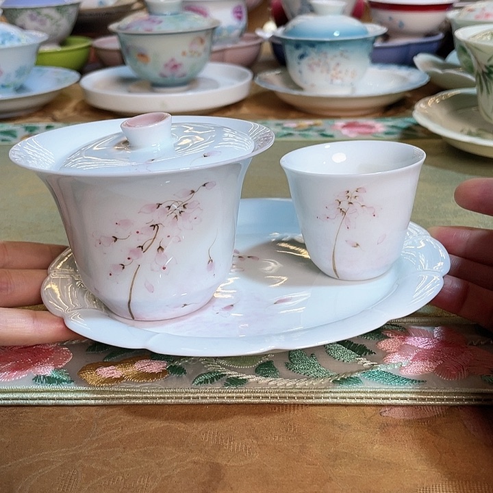 【闪购商品】梧桐花盖碗三件套哈哈