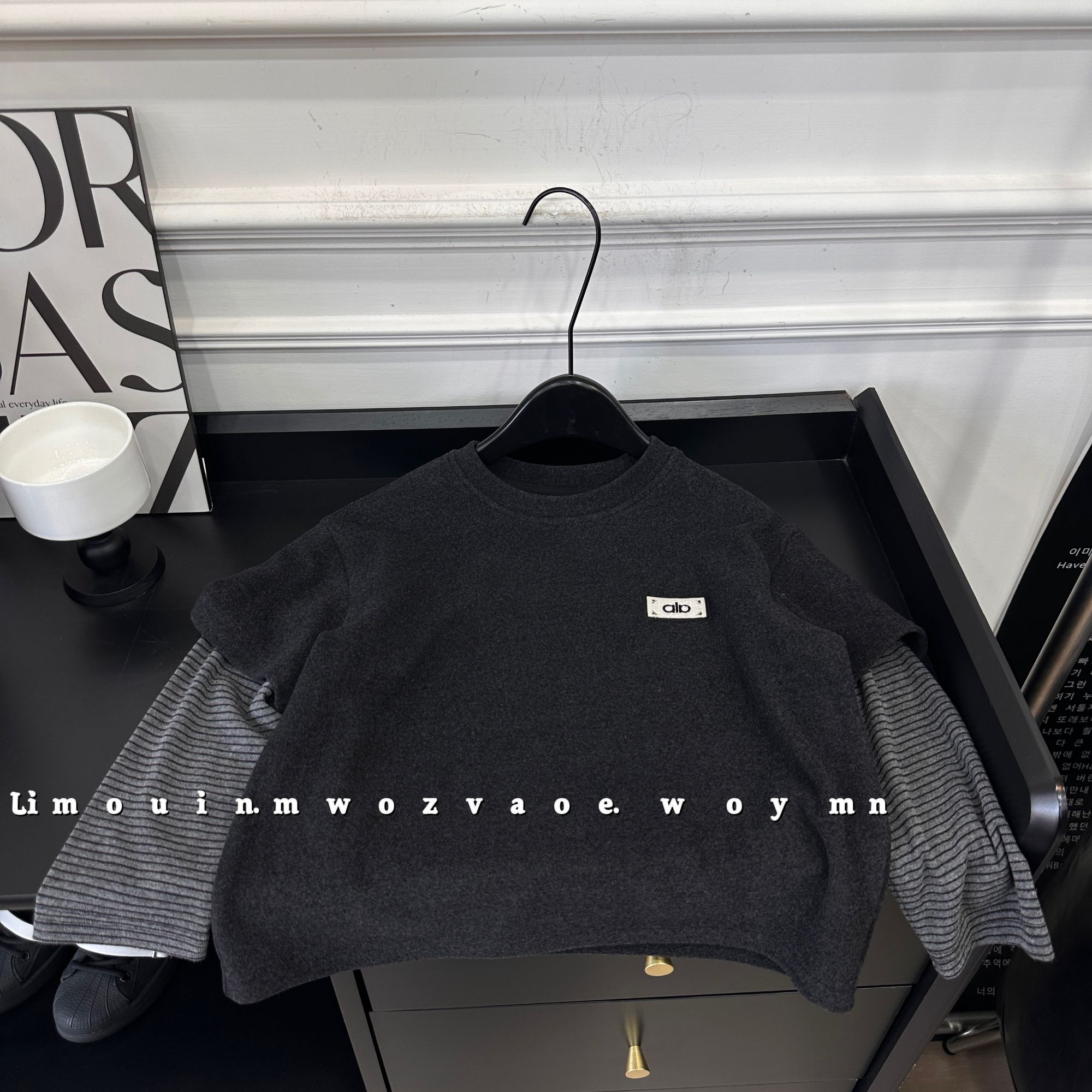 秋冬季男女童韩版假两件卫衣拼接宽松百搭圆领长袖