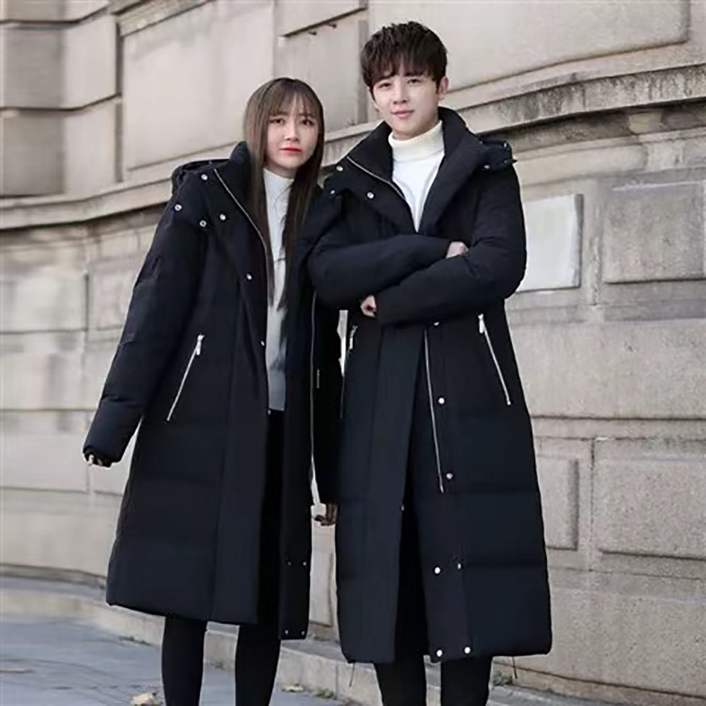 9979 情侣90白鸭绒羽绒服长款过膝韩版冬季大衣外套潮流保暖