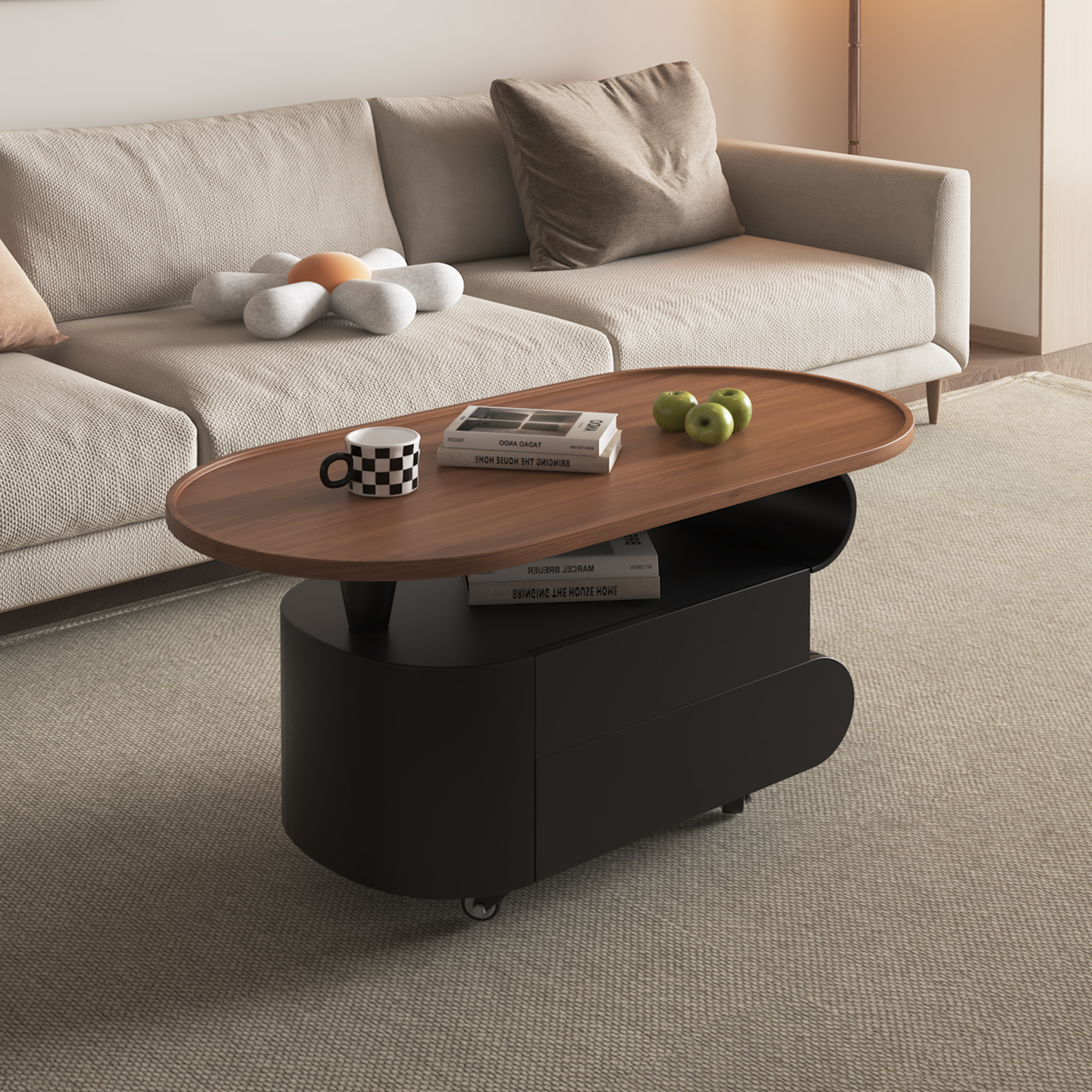 实木中古风可移动茶几小户型轻奢现代高级感客厅家用茶桌极简侘寂