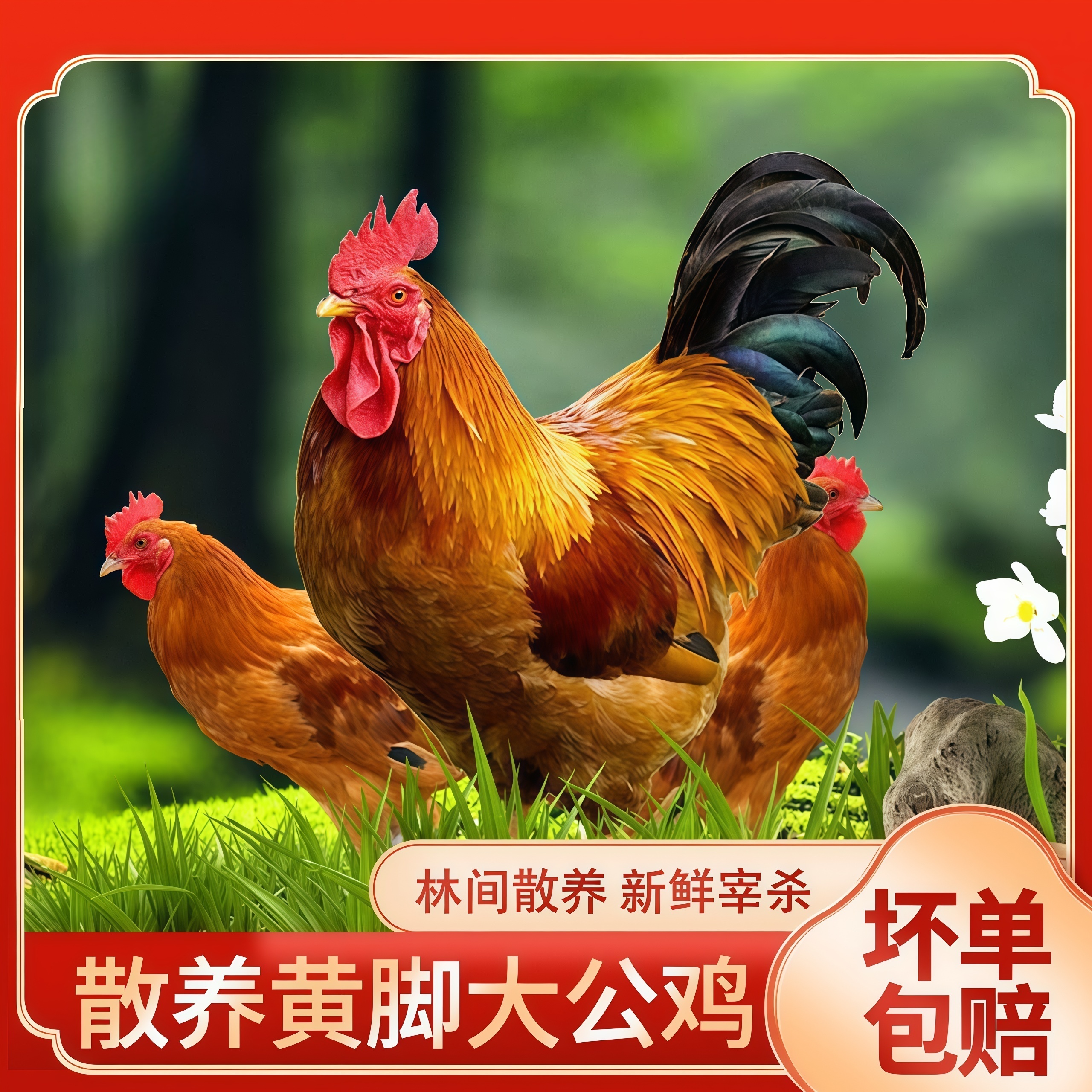 【买2送1】农家散养黄脚大公鸡新鲜宰杀发3只含内脏净重9——10斤