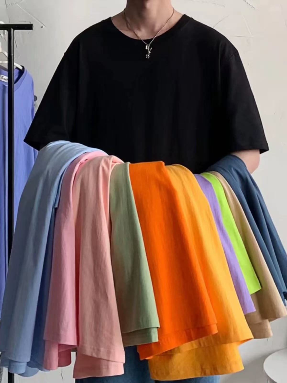 （000-099）男士短袖休闲百搭夏季半袖宽松纯色港风潮流