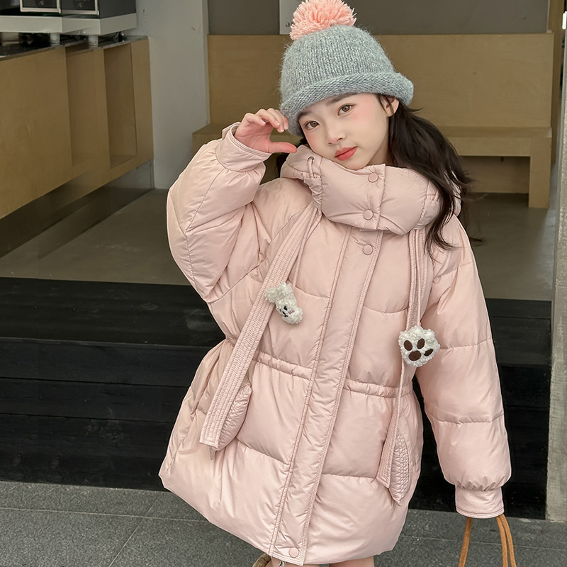 儿童羽绒服2025新款女童冬季加厚保暖外套中大童洋气中长款连帽