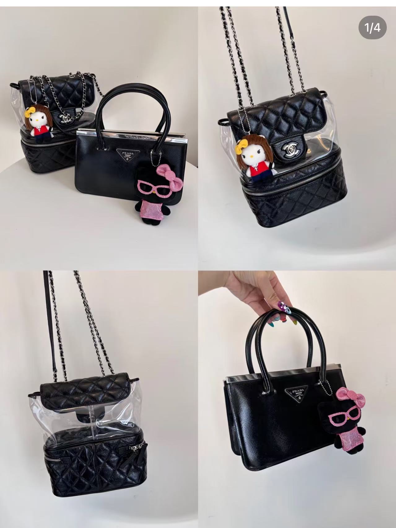 95新 Chanel/香奈儿 黑银pvc单肩包 21cm 12097870