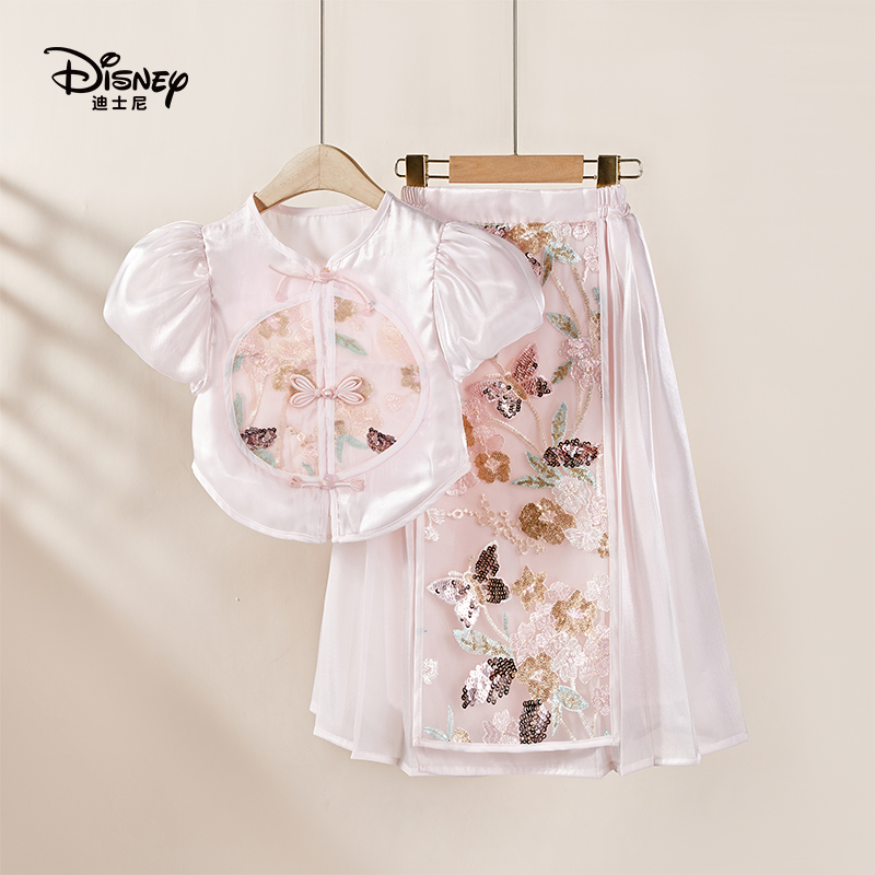 Disney/迪士尼公主风休闲风女纯色短袖连衣裙女童童装夏款集合