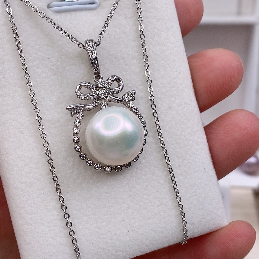 安***心淡水珍珠银S925镶嵌吊坠(赠链)13/14mm