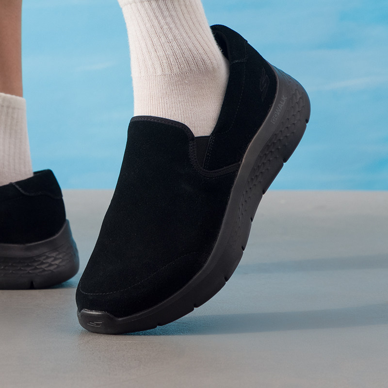 斯凯奇健步鞋男鞋正品秋冬轻便缓震休闲鞋浅口老人鞋软底爸爸鞋