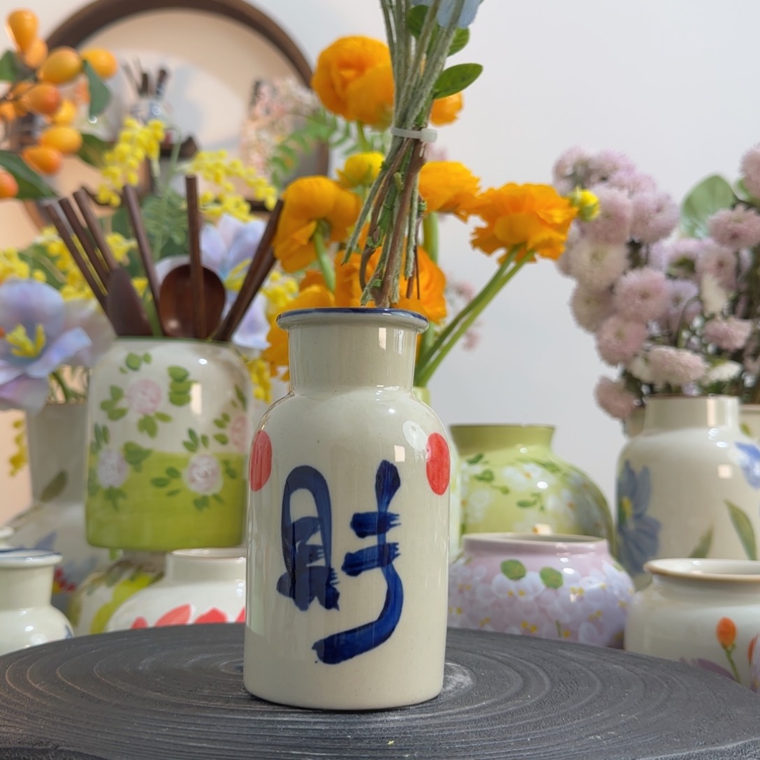 摆件景德镇手作陶瓷花瓶摆件无孔