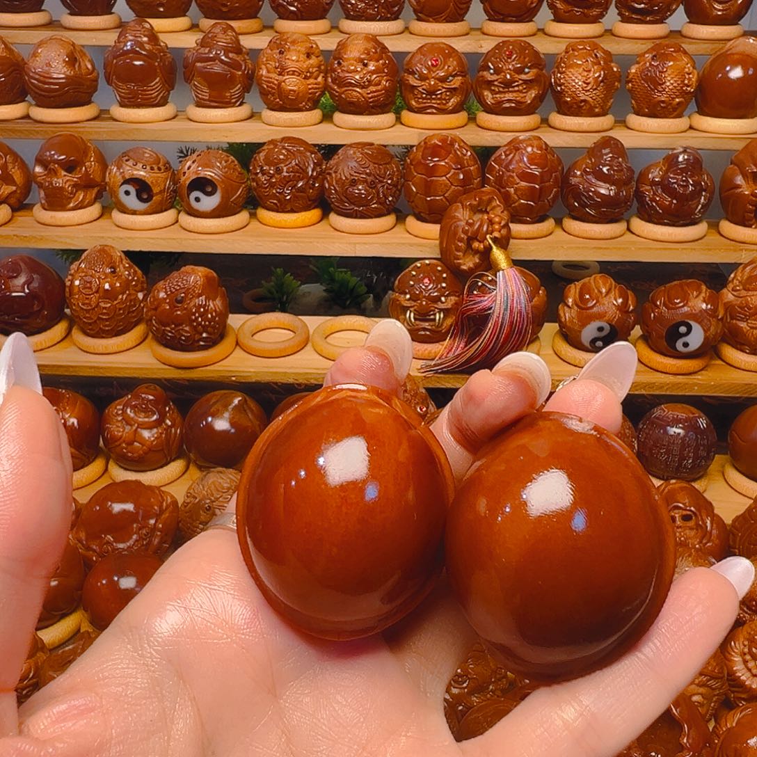 三***保橄榄核手串/手链元宝富家一对初级玉华3.9