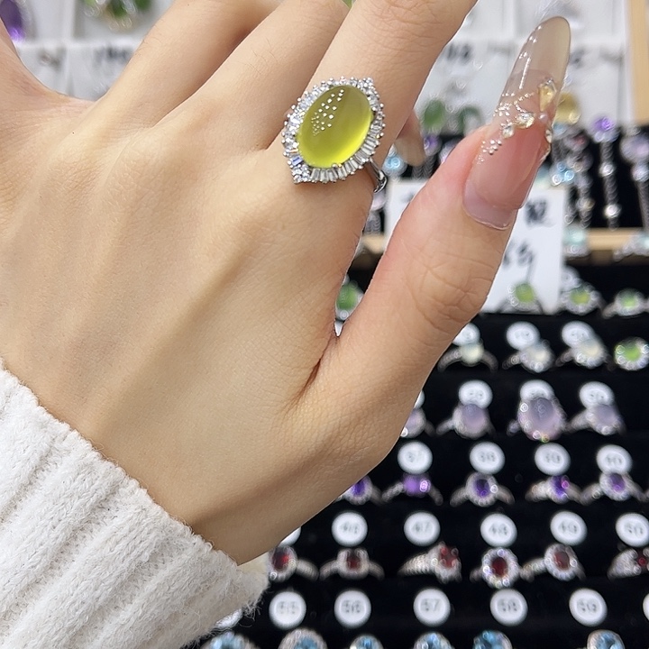 岫玉银S925镶嵌戒指