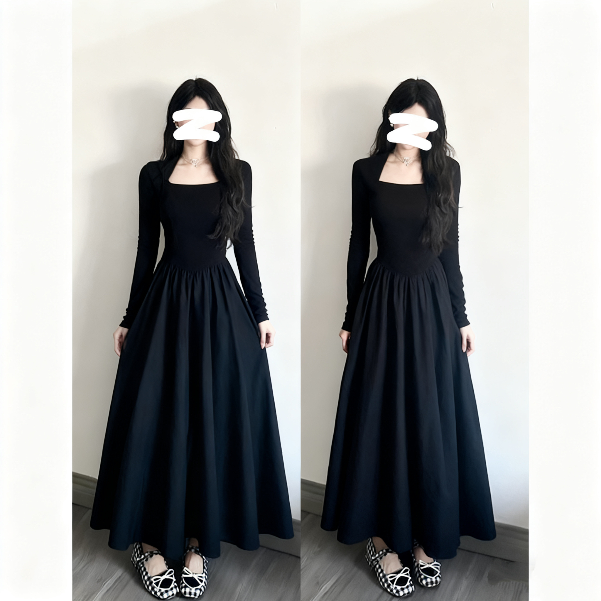 【黑天鹅连衣裙】秋冬新款长袖连衣裙收腰显瘦中长款A字大摆裙2011