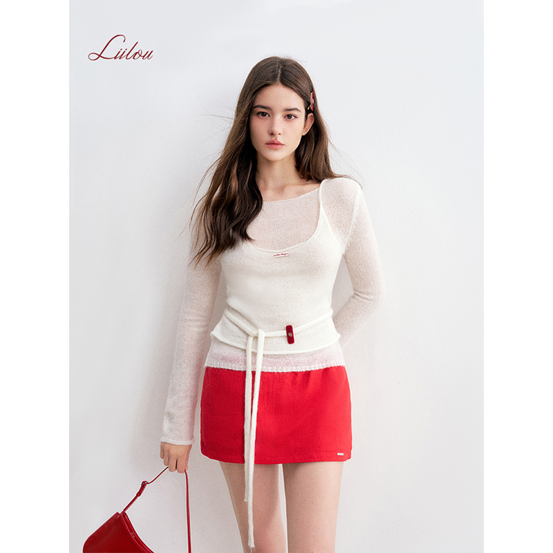 Liilou 25aw clean fit 腰间绑带 薄透柔软假两件长袖针织上衣