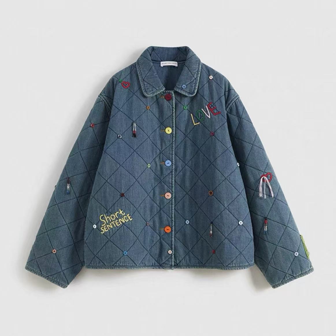 SHORT25新款彩色线饰牛仔棉服