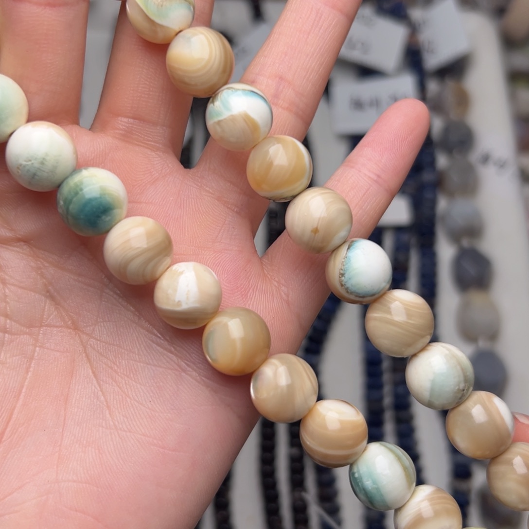 辰***铺玛瑙/玉髓合金珠宝半成品K208。12.5mm天然夜光螺圆珠/拍二