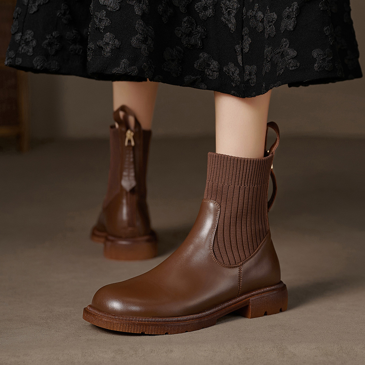 24年新款弹力英伦风女厚底切尔西靴百搭款式舒适不累脚秋冬短靴