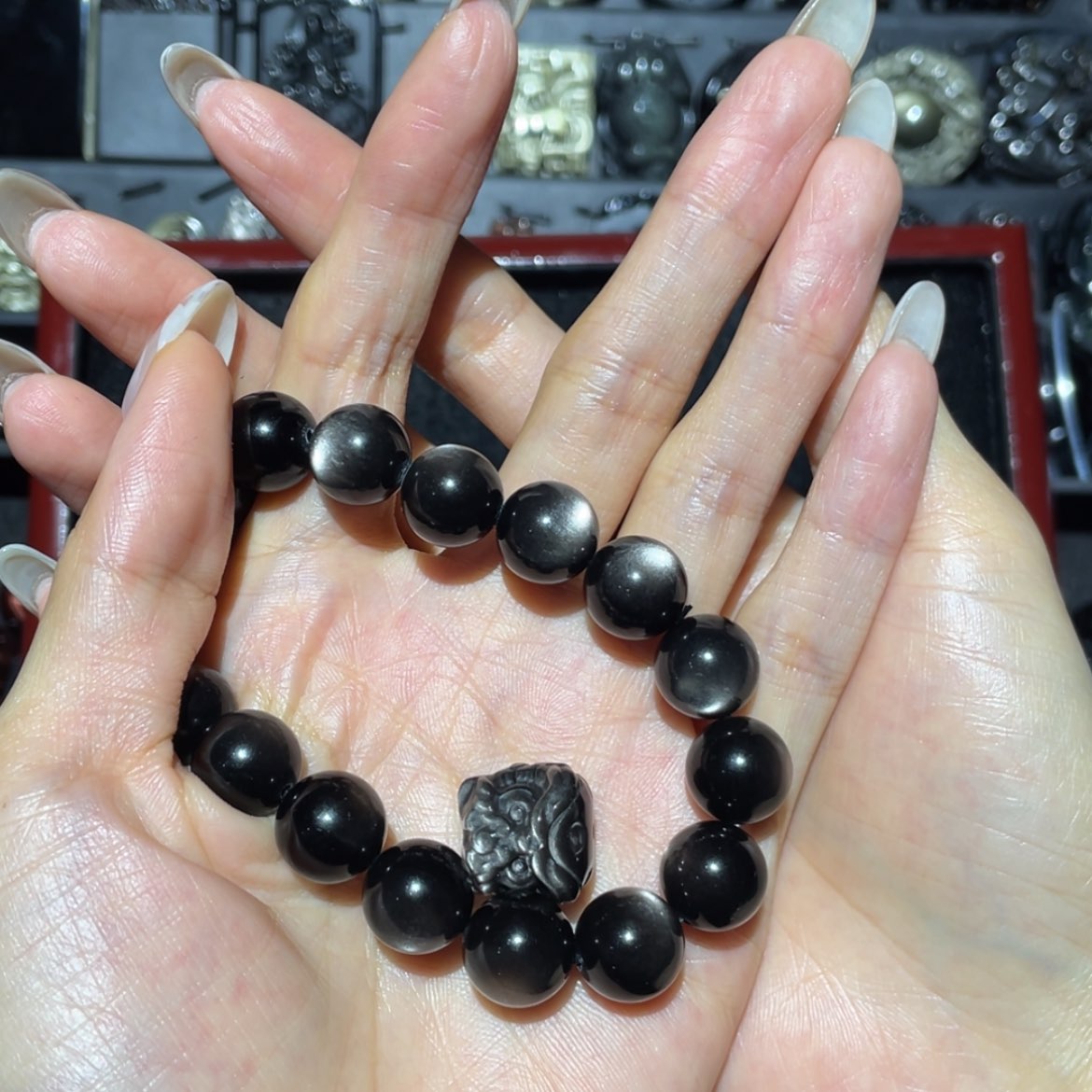 【闪购商品】未镶嵌黑曜岩手链番*?