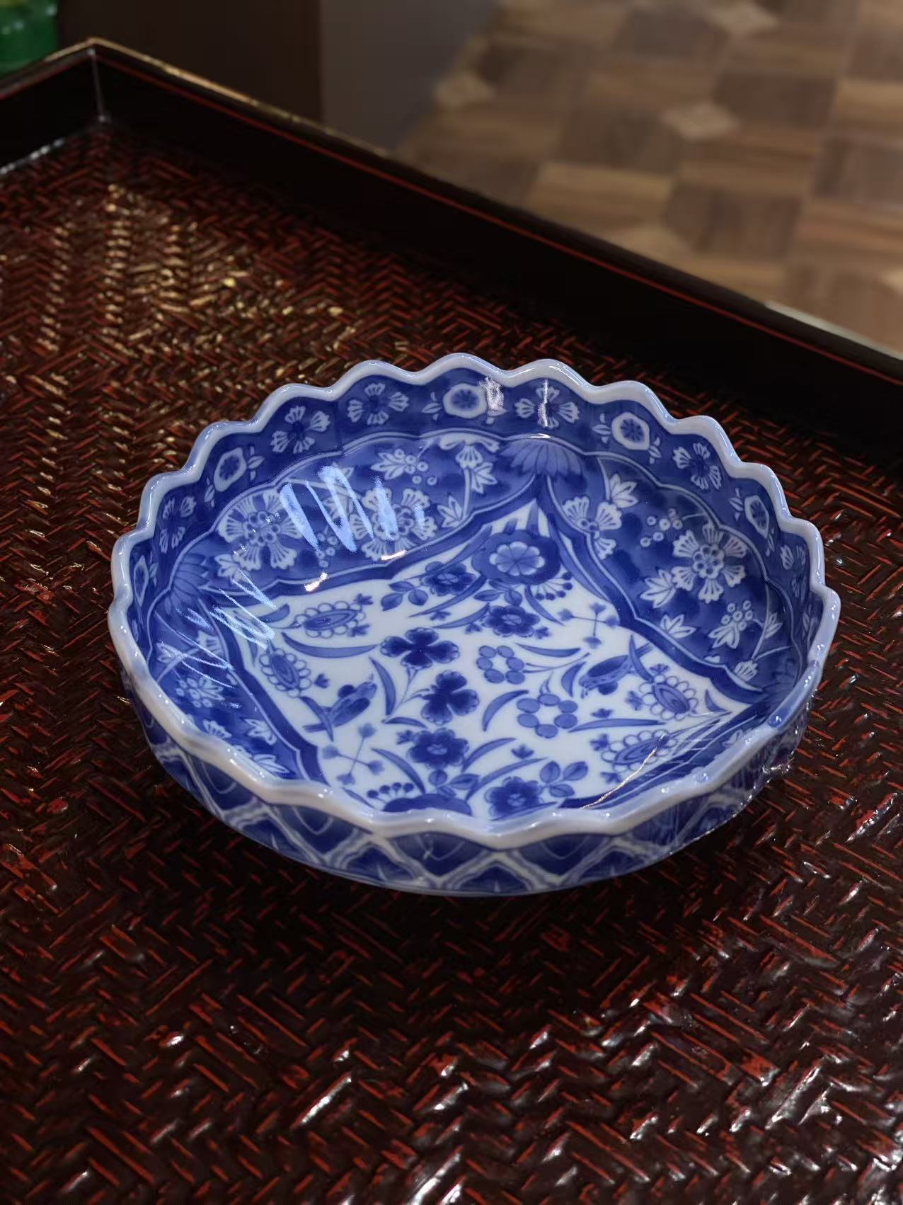 日式盘龙峰花凛青花瓷托盘陶瓷菜盘釉下青花壶承杯子水杯