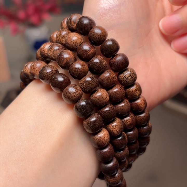 沉香手串越南芽庄黄棋金丝蛇皮纹0.6×0.8×108