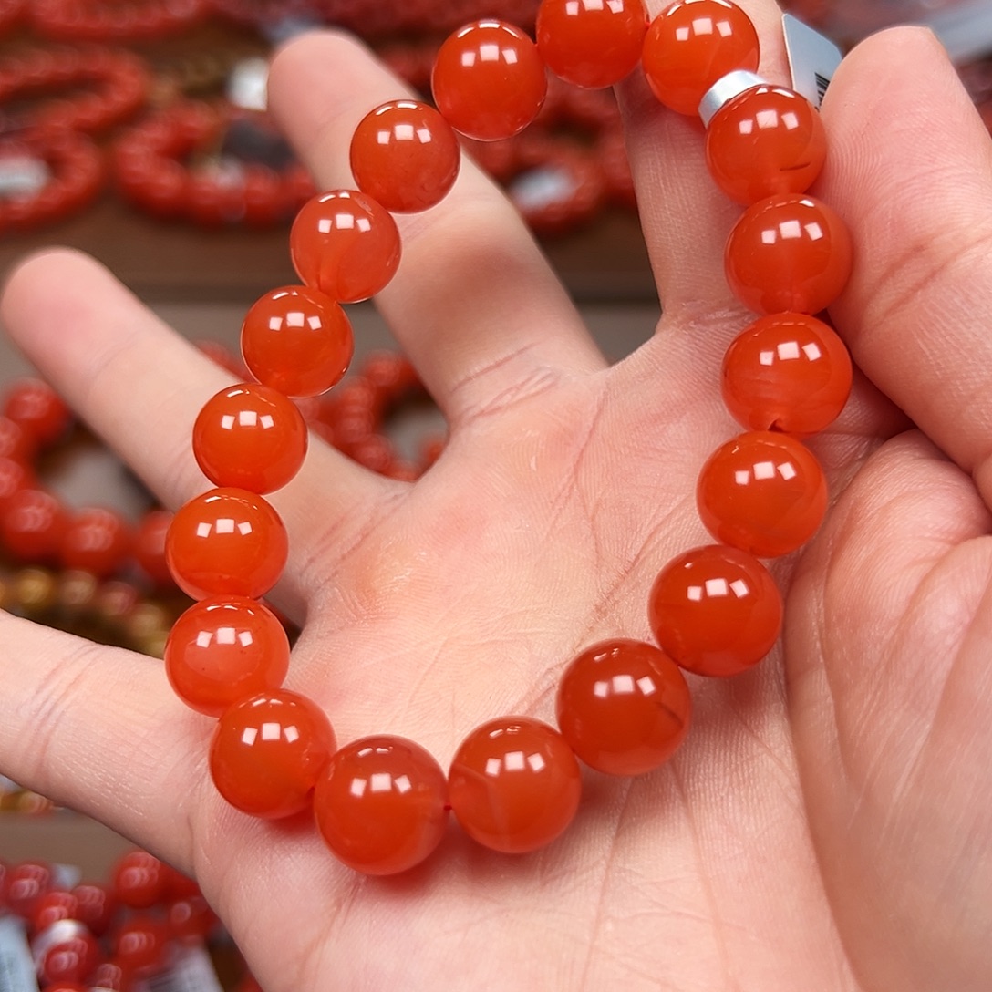 南红玛瑙未镶嵌手链保山料11m圆珠