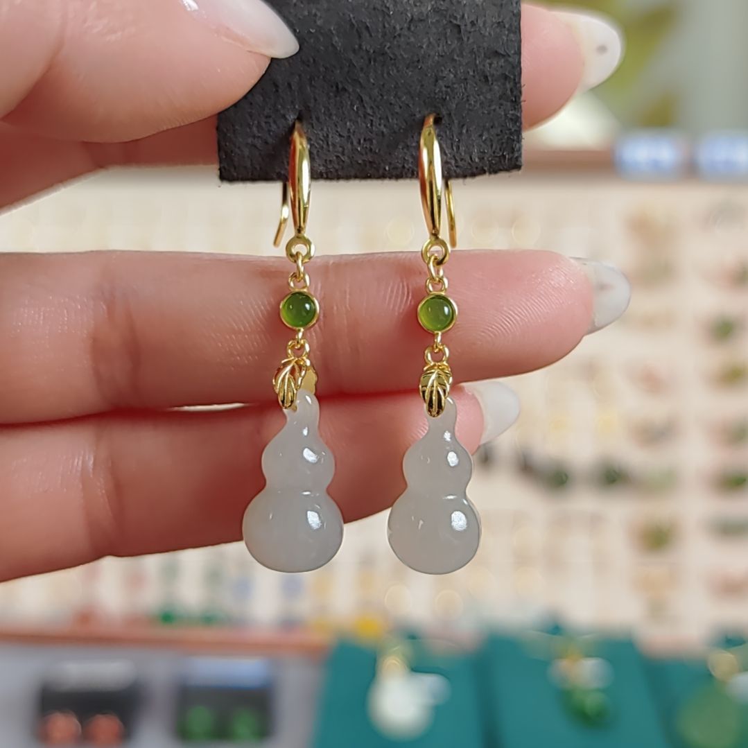 银S925镶嵌和田玉耳饰