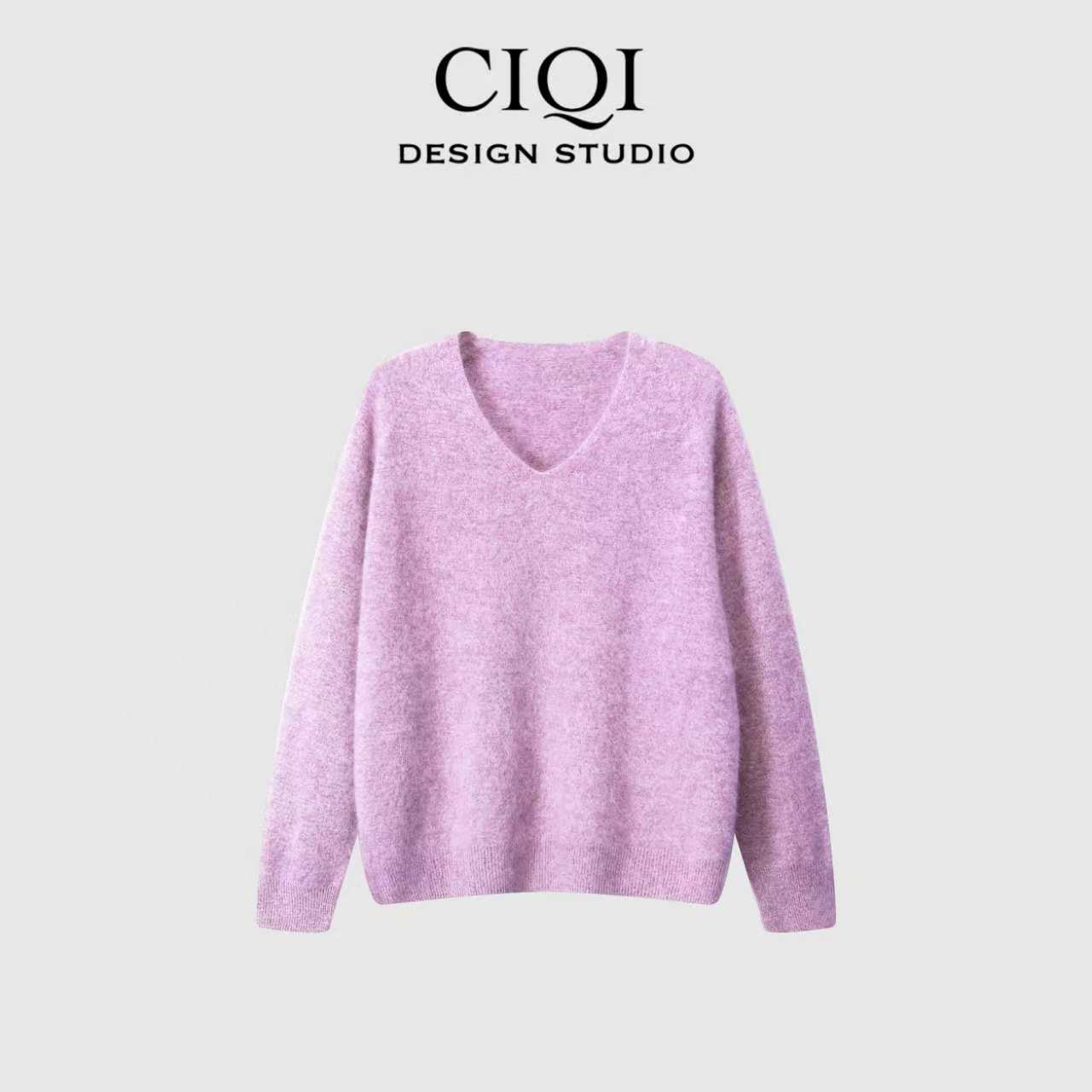 人手三件！进口羊绒羊毛拉绒慵懒纯色V领气质上衣25661