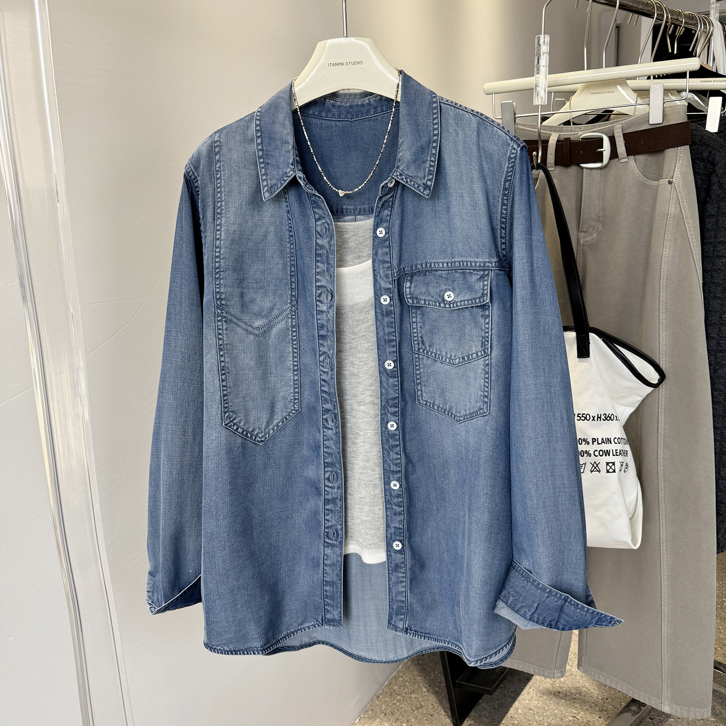 复古牛仔衬衫女装长袖百搭休闲天丝显瘦上衣2026春装内搭叠穿衬衣