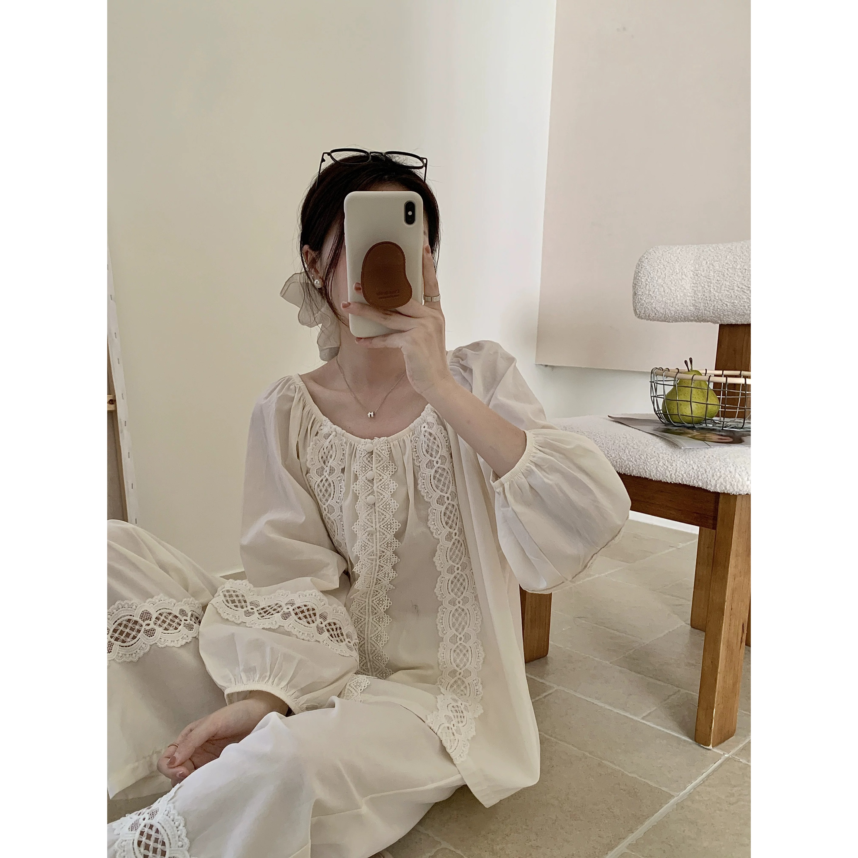 【南法假日】春秋季纯棉睡衣2025爆款法式蕾丝花边长袖长裤家居服女