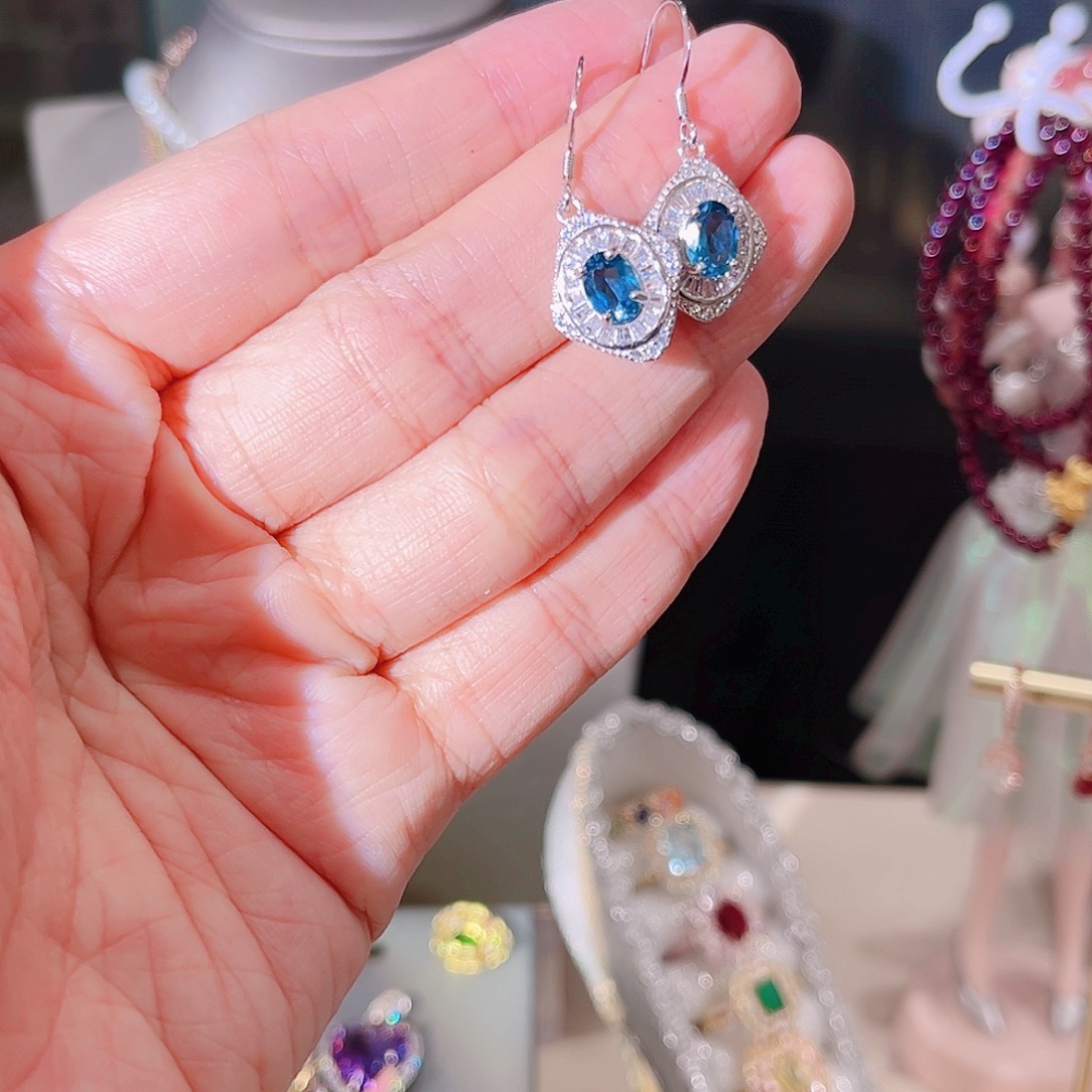 托帕石耳饰银S925镶嵌