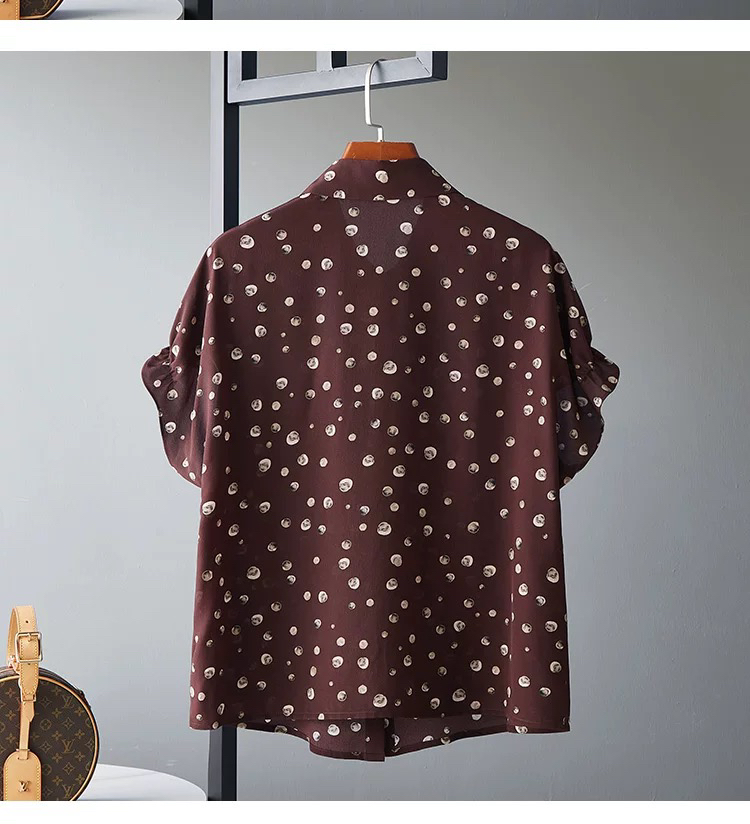 女士夏季新款宽松真丝短袖印花小衫洋气时尚上衣
