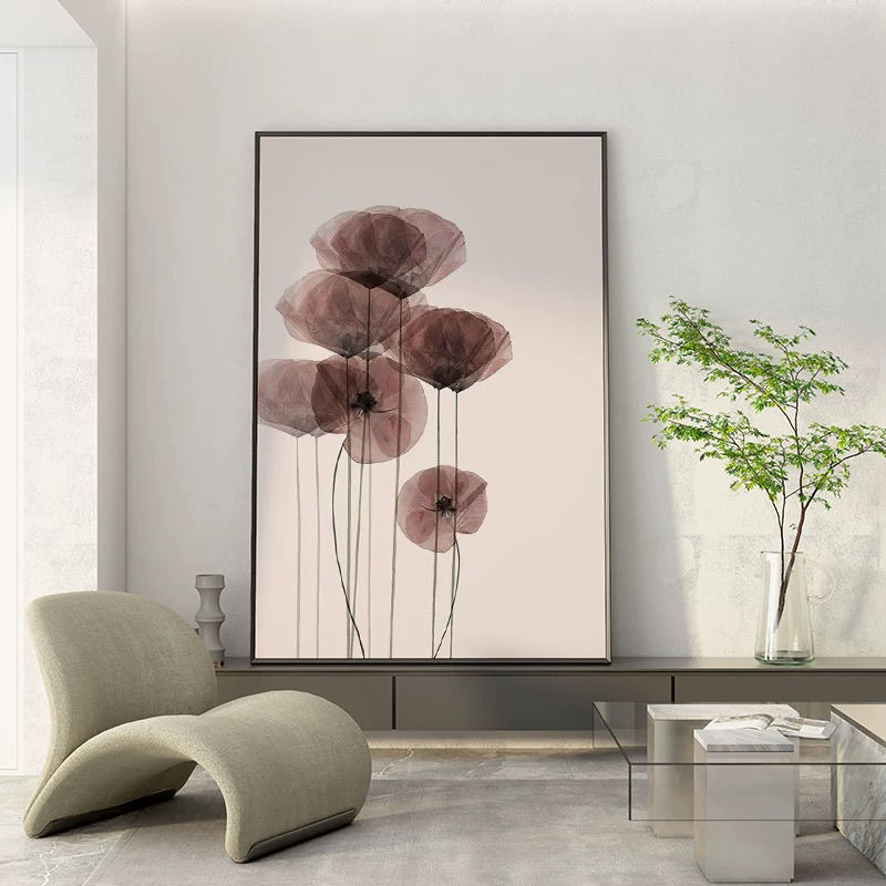 抽象花卉高级法式装饰画客厅落地画沙发背景墙挂画水墨粉花Y07