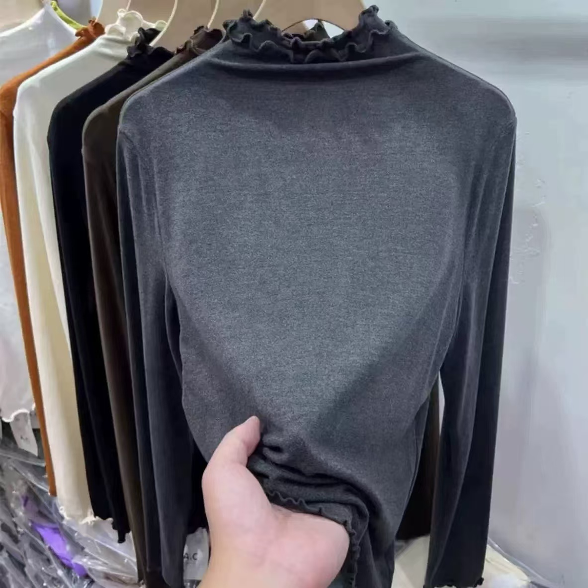 【自助】7233#韩系双层木耳领慕斯绒打底