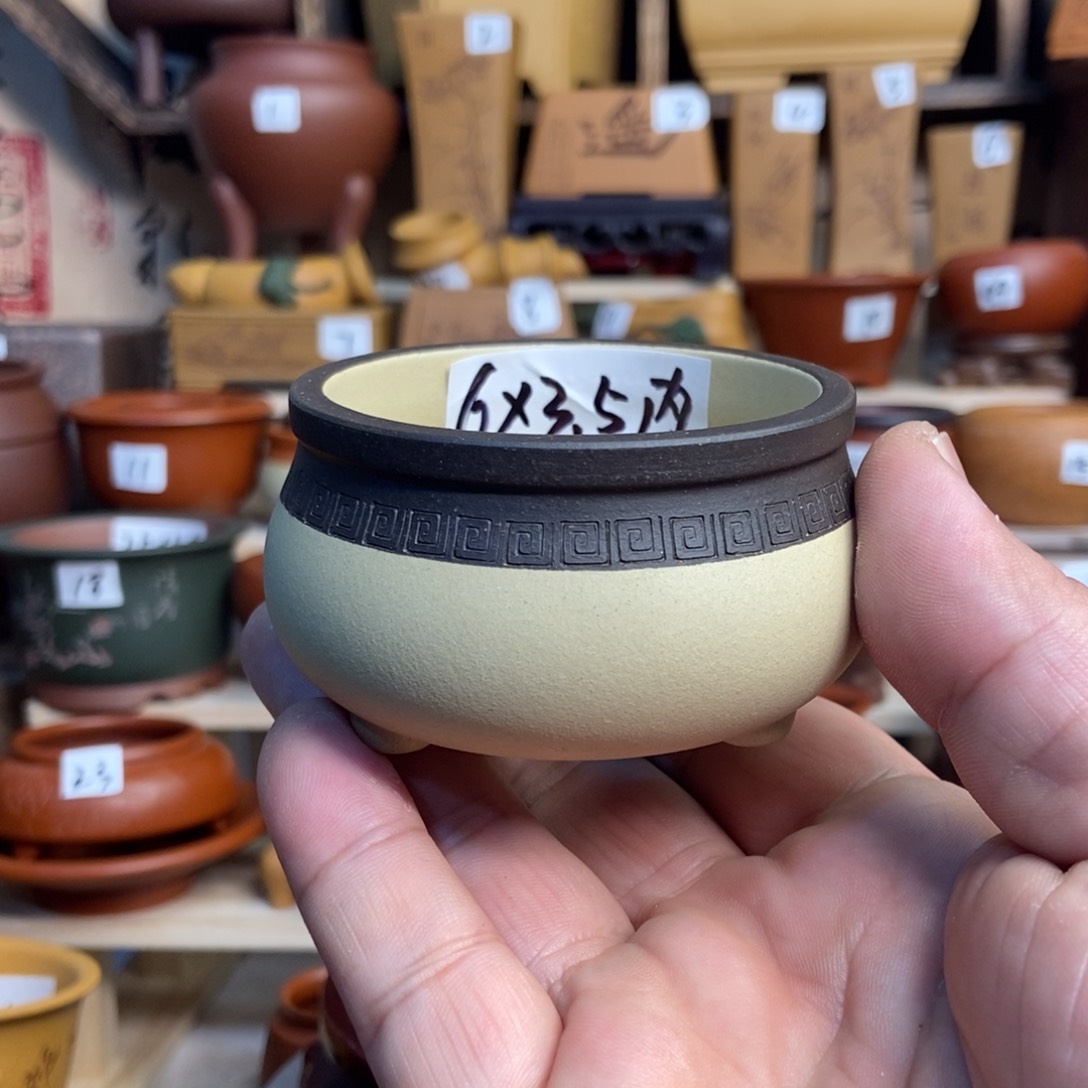 紫砂花盆孙伟手工制作，内口经尺寸6×3.5