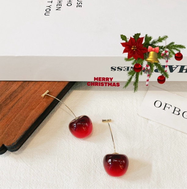 铜合金树脂耳饰 新年耳饰红色樱桃车厘子过年耳环喜庆气质高级感