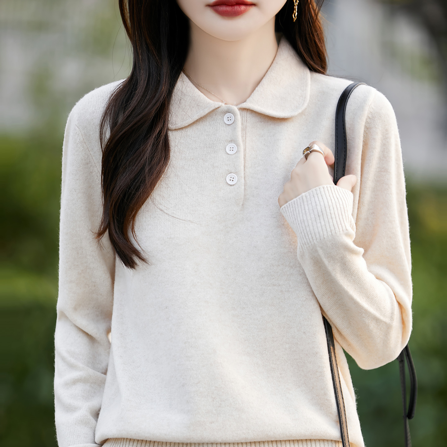 【GUZAI.JIA】翻领！秋冬新款羊毛衫针织纯色打底衫韩版宽松百搭毛衣