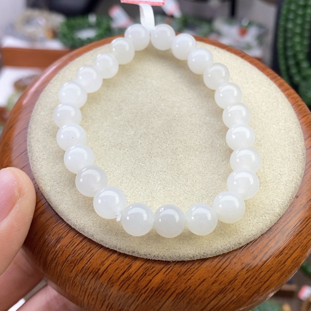 和田玉手串未镶嵌 羊脂白卡8