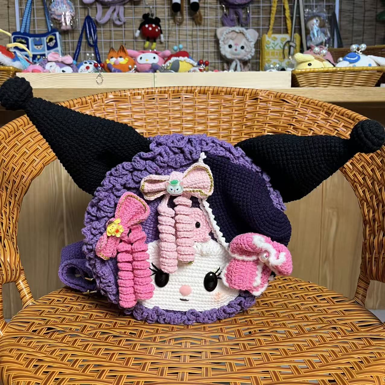 三立欧钩织包双肩包可斜挎可爱玩偶背包