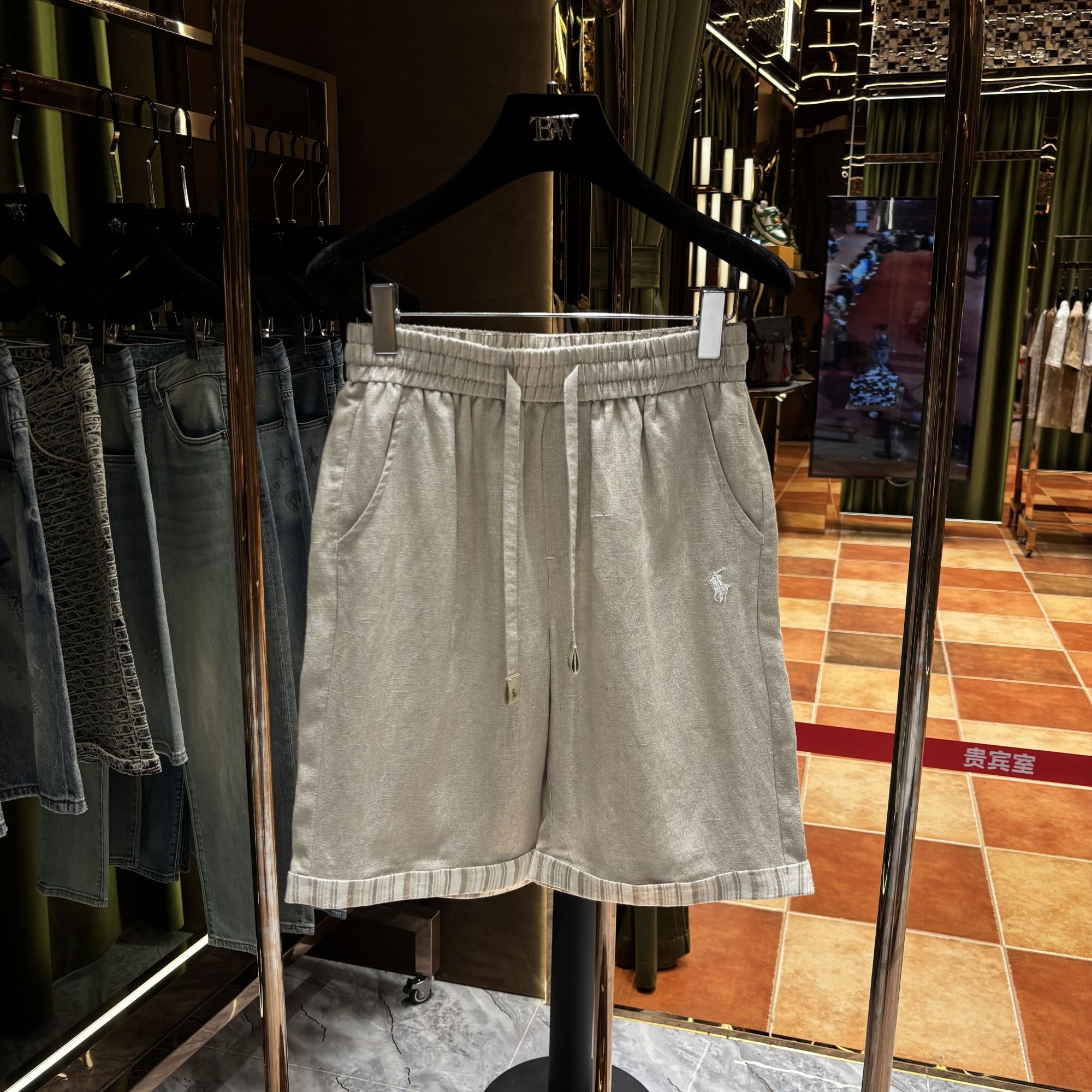 BO-HY 2025年新款男士设计师限定设计时尚潮流亚麻短裤27003