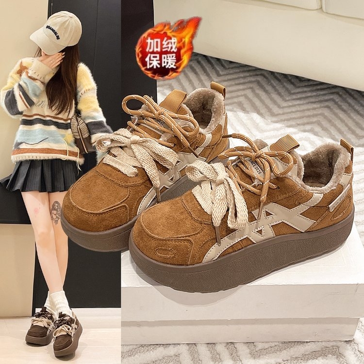 2025真皮真毛冬季新款德训鞋松糕舒适轻便时尚保暖休闲女棉鞋X