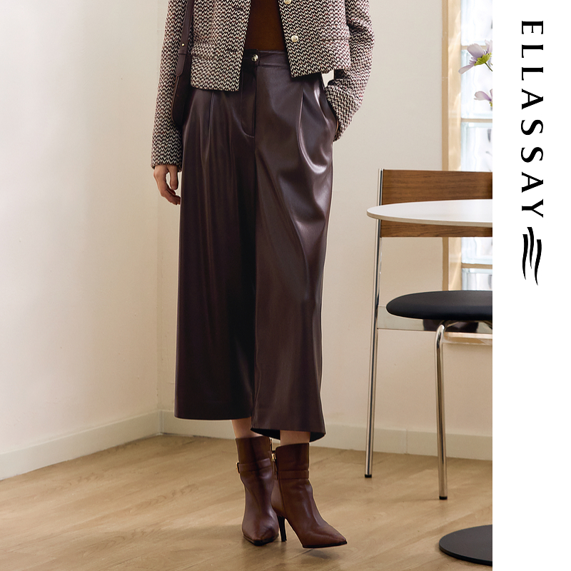 ELLASSAY歌力思2025秋冬新款八分蛋白皮裤休闲裤女EWE364K03900