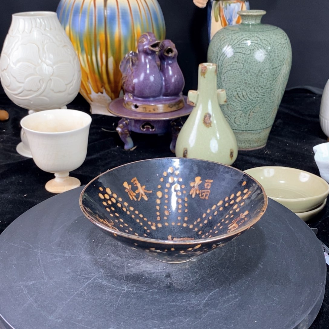 摆件吉州窑洒釉瓷器