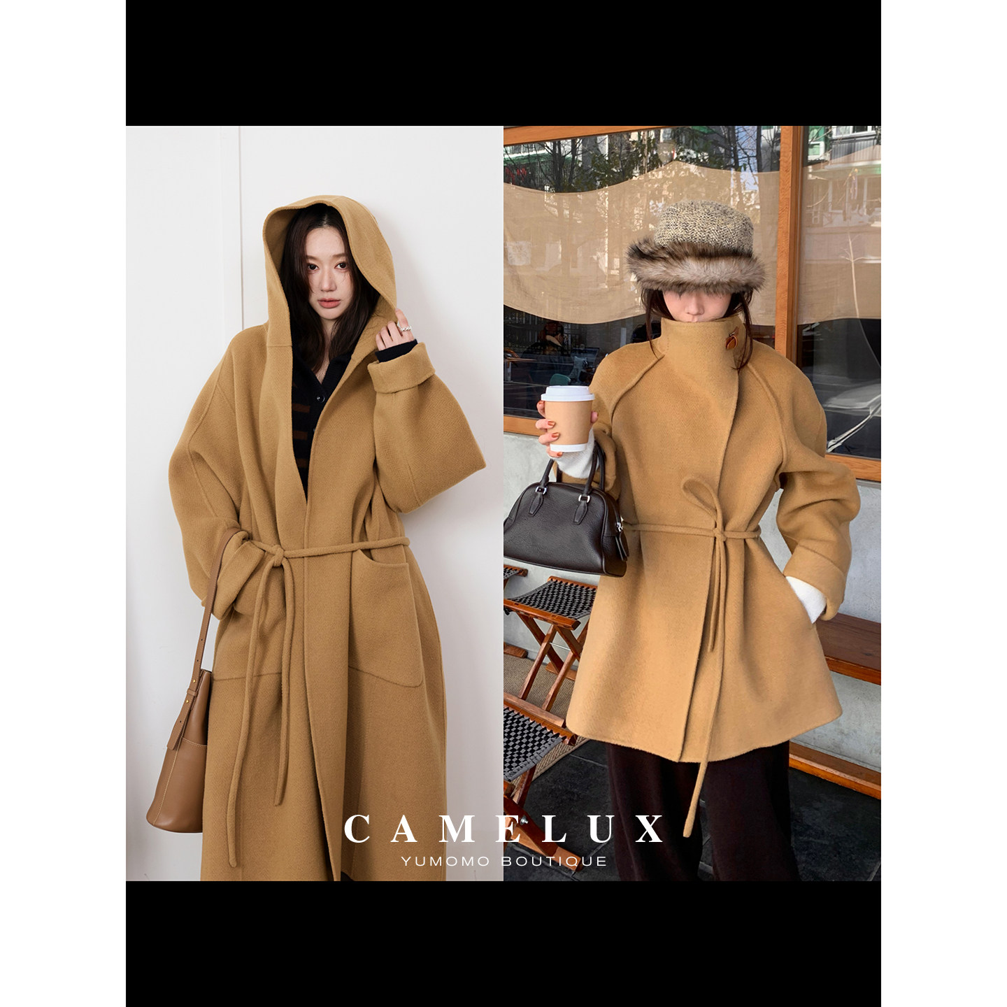 【Camelux线】老钱人字纹大衣系列 韩国进口澳毛双面呢外套 QWA4086