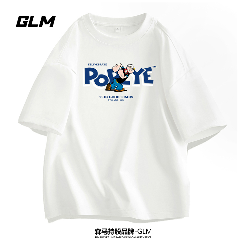 大力水手联名GLM夏季时尚男士短袖T恤衫宽松情侣运动圆领打底上衣