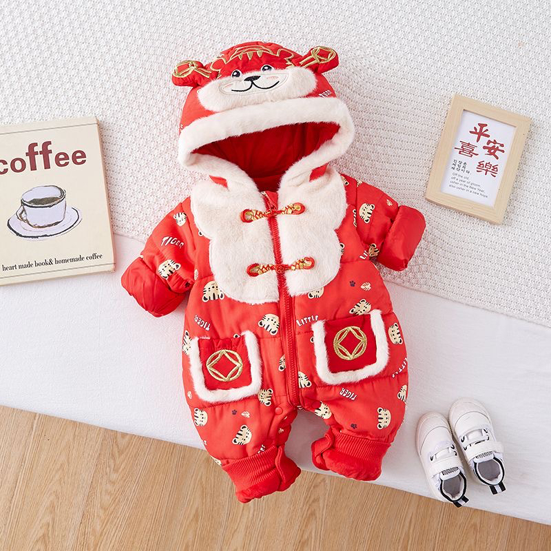 ［小老虎］婴幼儿冬季加绒加厚满月服男女宝宝状元老虎连体衣拜年