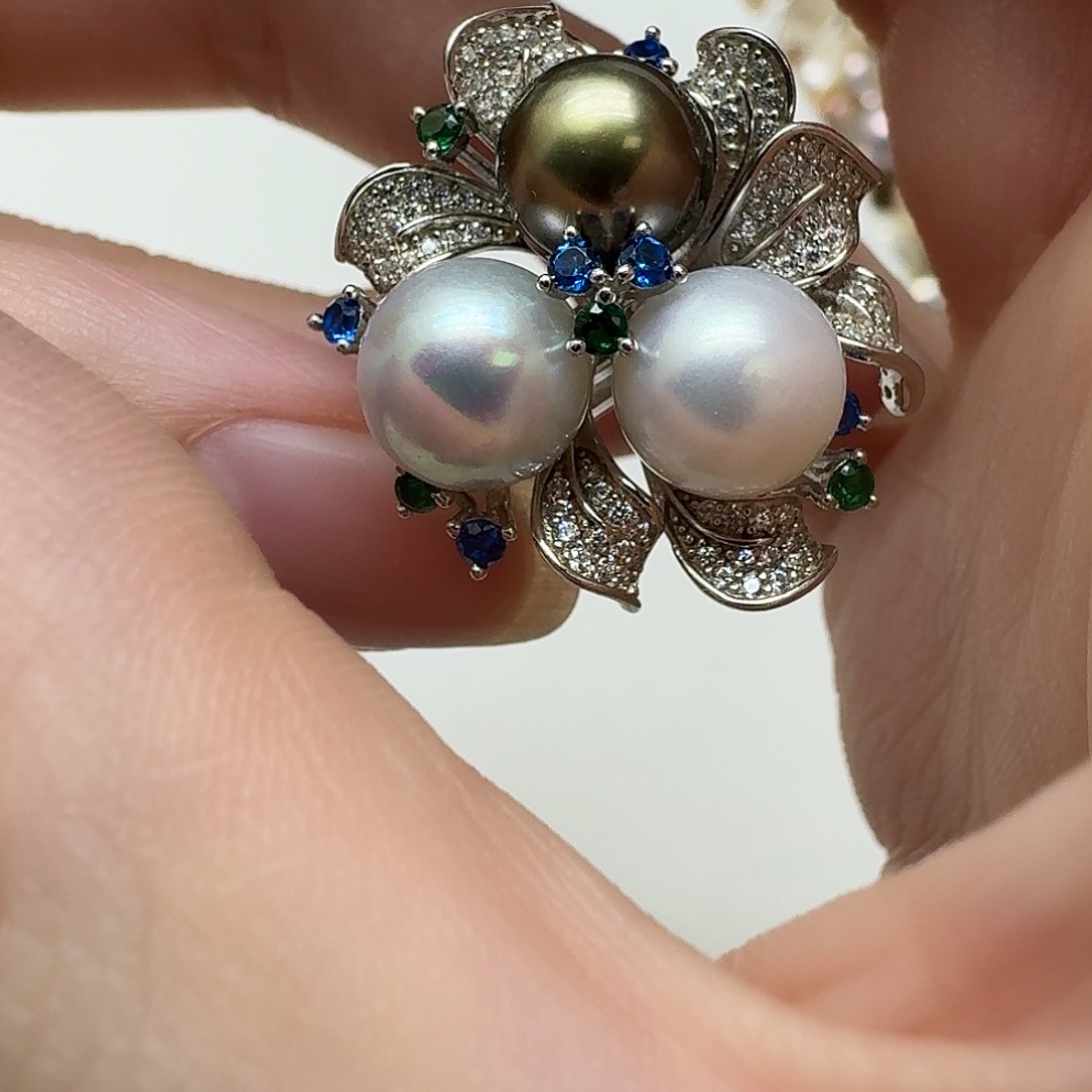 戒指银S925镶嵌海水珍珠