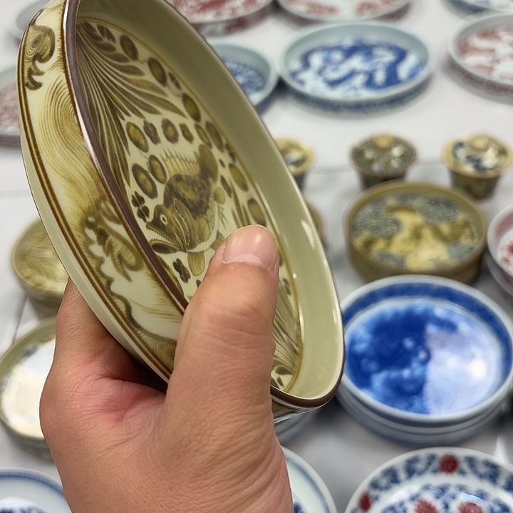 瓷片釉里金鱼藻大胡乘景德镇