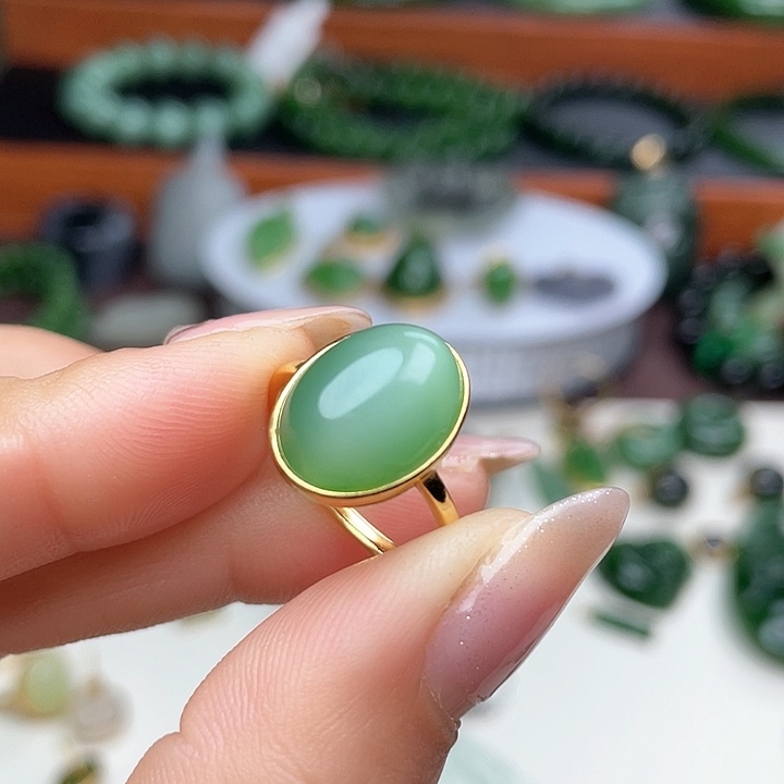 和田玉（碧玉）戒指银S925镶嵌