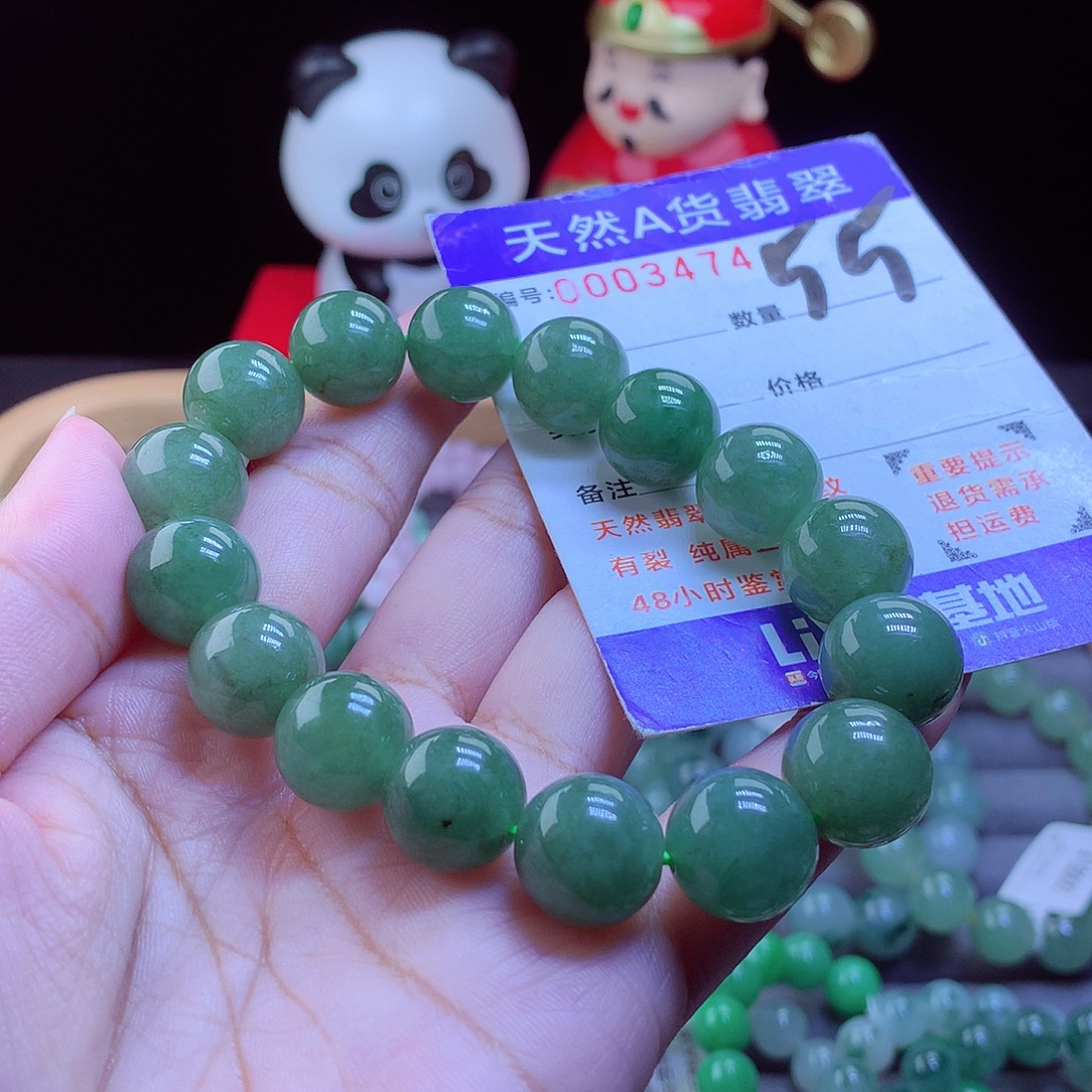 缅甸天然A货翡翠玉手串菠菜绿油青满色圆珠单圈时尚精美妈妈冰透