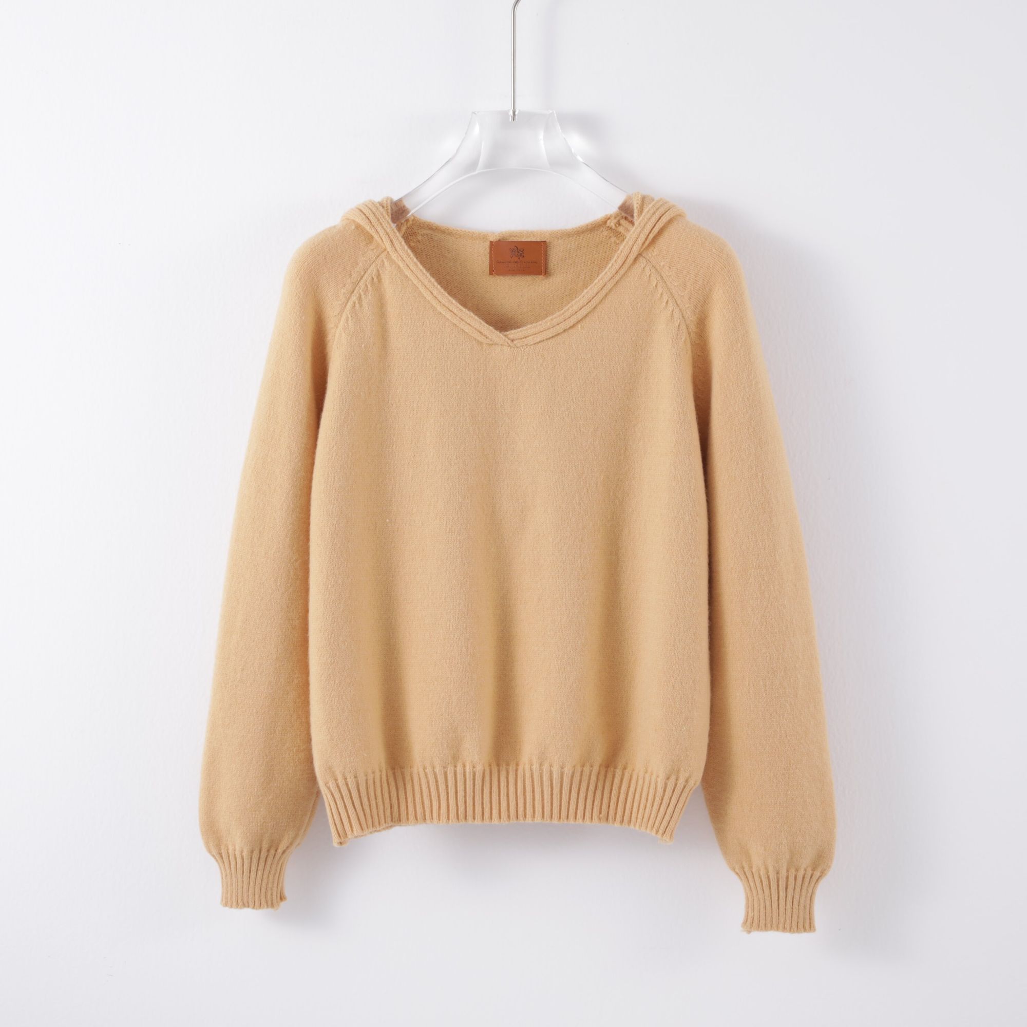 韩系简约连帽温柔风纯色针织毛针织衫洋气秋冬季ins长袖毛衣