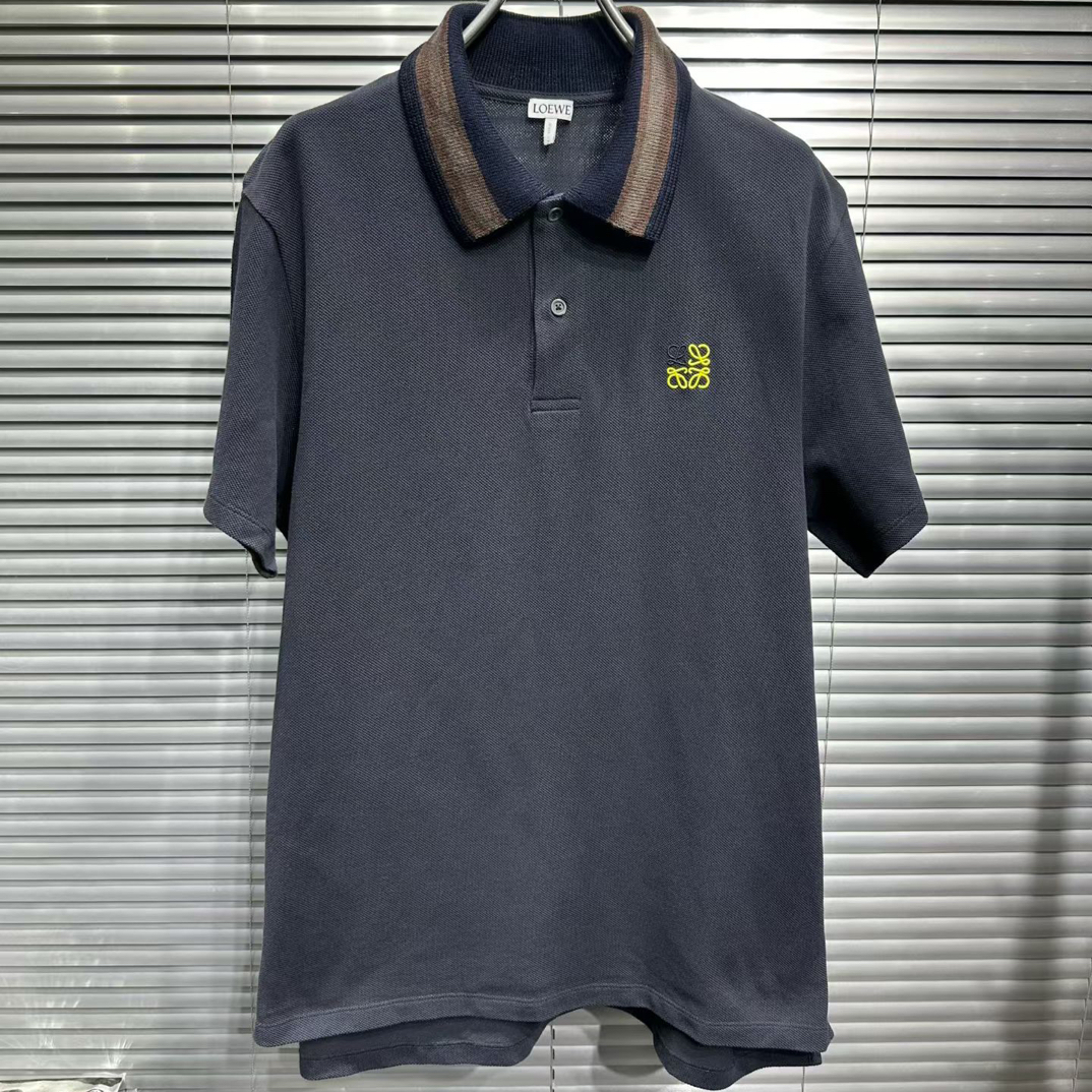 未使用 LOEWE/罗意威 25ss条纹拼色海军蓝短袖polo衫 L码